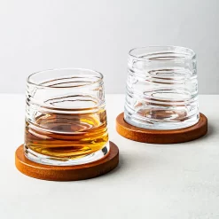Brilliant Pirouette 'Spirale' Spinning D.O.F. Glass W/ Coaster, Set Of 2