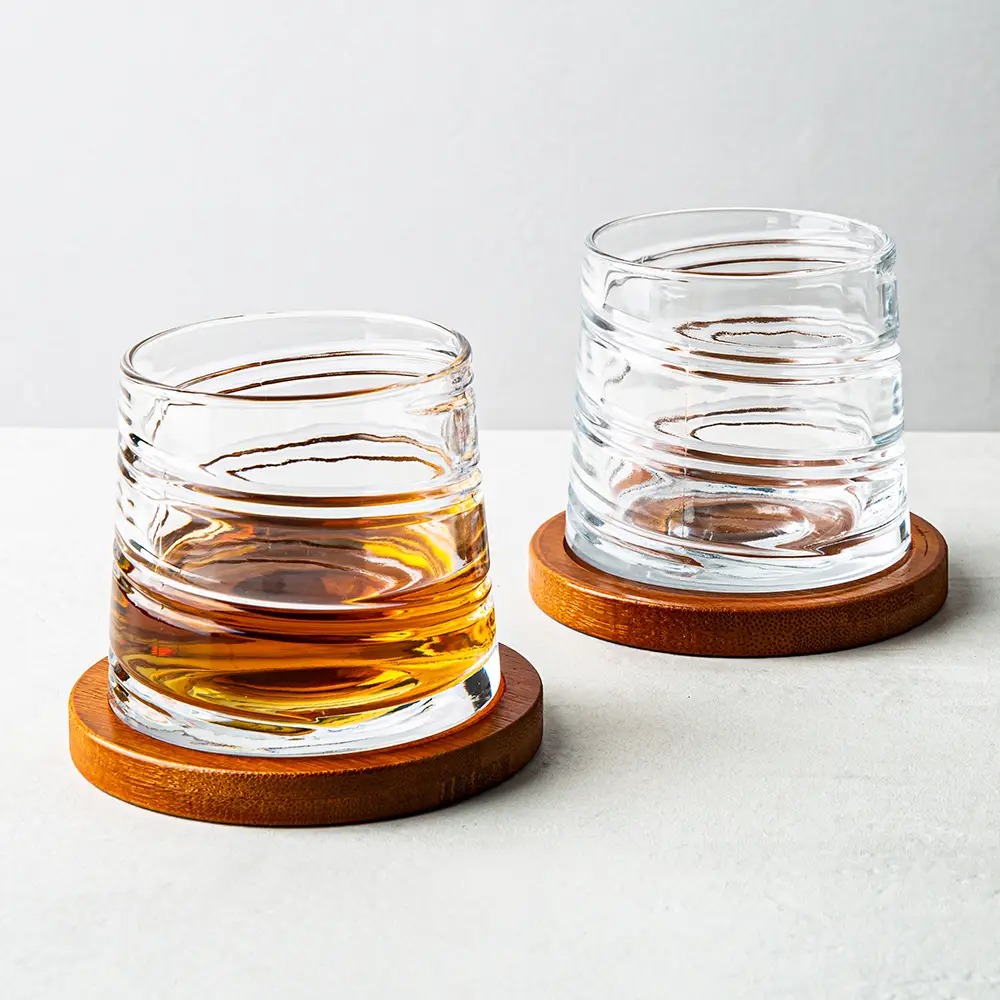 Brilliant Pirouette 'Spirale' Spinning D.O.F. Glass W/ Coaster, Set Of 2 3 Brilliant Pirouette 'Spirale' Spinning D.O.F. Glass W/ Coaster, Set Of 2
