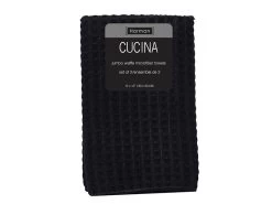 CUCINA JUMBO WAFFLE KITCHEN TOWELS, BLACK, SET OF 2