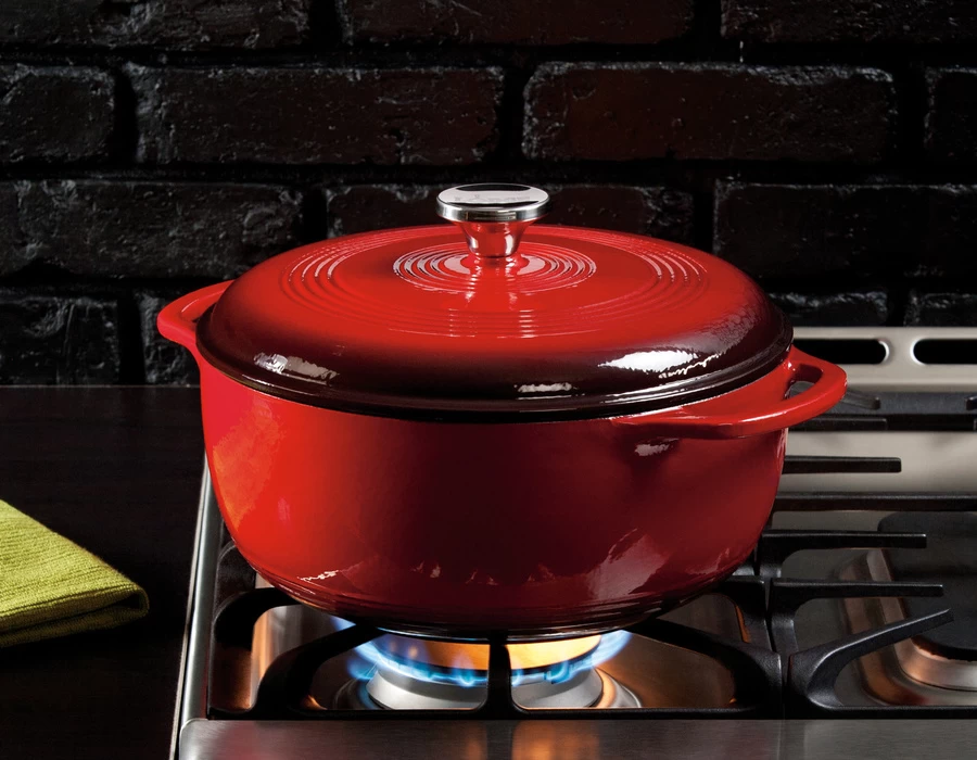 Lodge 6 Quart Red Enameled Cast Iron Dutch Oven 4 Lodge 6 Quart Red Enameled Cast Iron Dutch Oven - Image 2