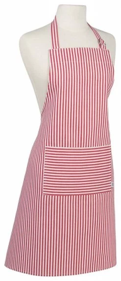 Now Designs Basic Cotton Kitchen Chef's Apron, Narrow Stripe Red Print