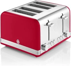 Salton "Swan" Retro 4 Slice Toaster, Red