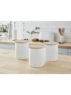 Set Of 3 Nordic Collection Storage Canisters With Bamboo Lid, 1.84l -Home-Kitchen set of 3 nordic collection storage canisters with 2