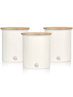 Set Of 3 Nordic Collection Storage Canisters With Bamboo Lid, 1.84l -Home-Kitchen set of 3 nordic collection storage canisters with 4
